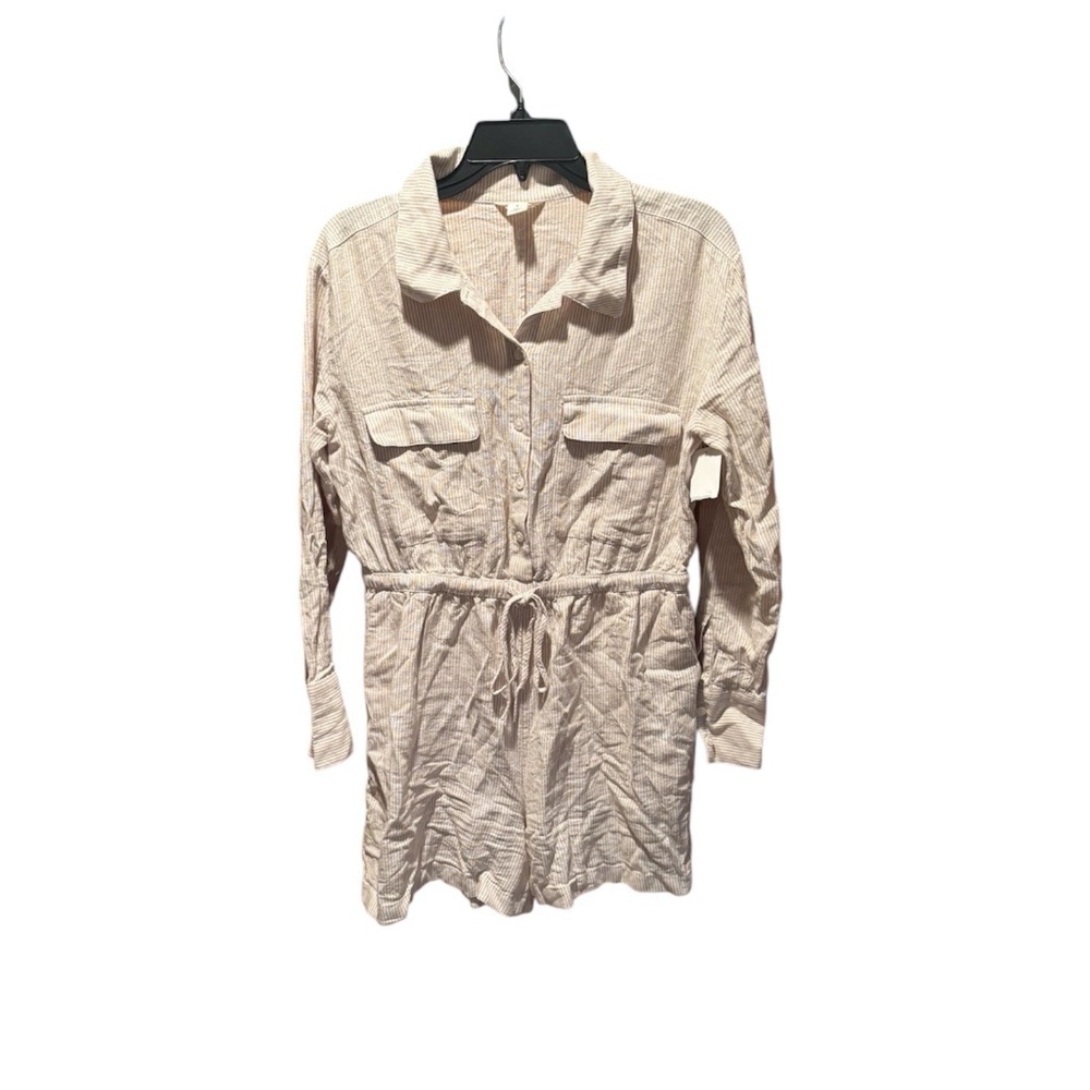 Caslon Striped Long Sleeve Linen Blend Romper Medium